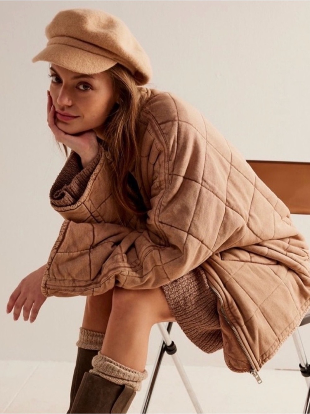 Free People Dolman Quilted Jacket Tan Brown M